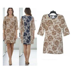 ❤️NEW YORK Womens Size S Two Tone Mini Dress Formal Minimalist White Tan Roses